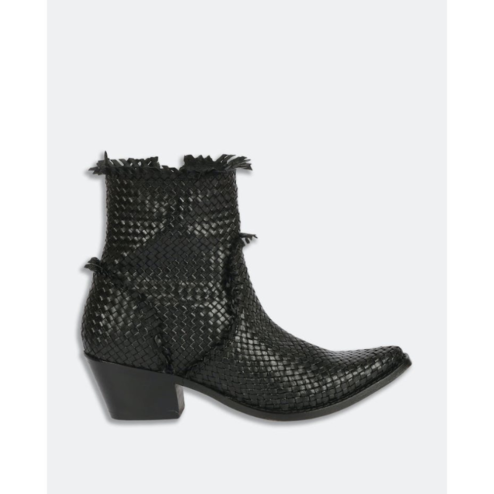 Saint G Boots Nora Women Size 37 Black Leather Western Woven Pointy Toe Coastal